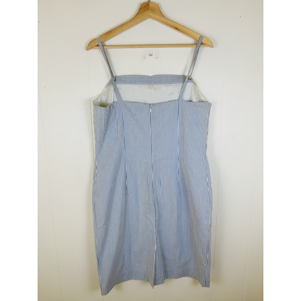 VTG Ann Taylor LOFT Blue White Striped Seersucker Sleeveless Dress Sz 12 Lined - Picture 7 of 10